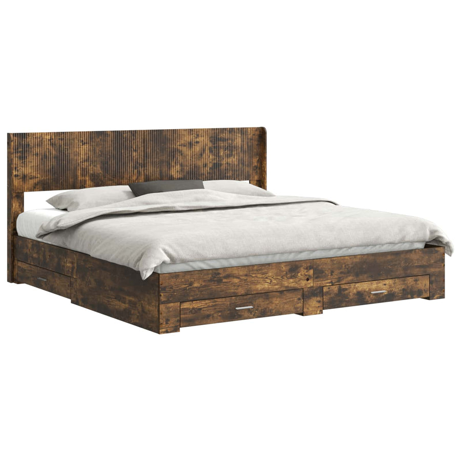 Bedframe met opbergruimte en hoofdbord Gerookt eiken