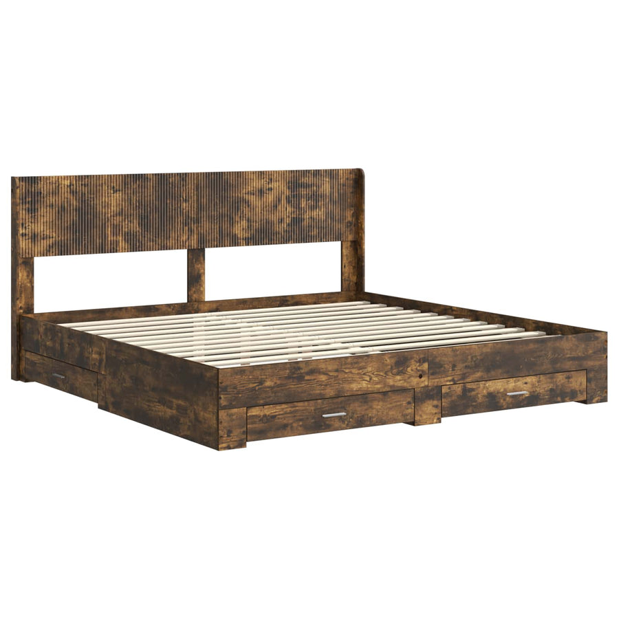 Bedframe met opbergruimte en hoofdbord Gerookt eiken