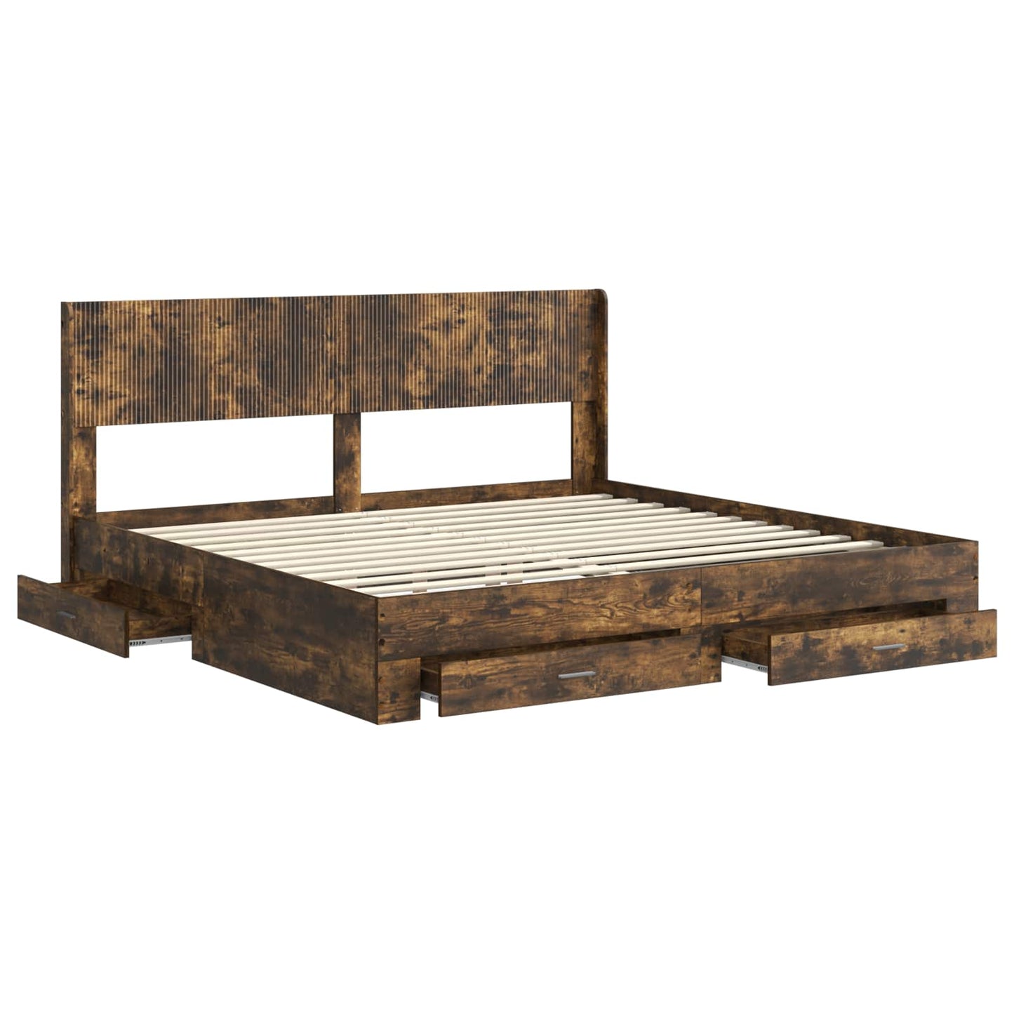 Bedframe met opbergruimte en hoofdbord Gerookt eiken