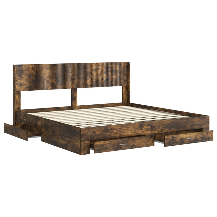 Bedframe met opbergruimte en hoofdbord Gerookt eiken