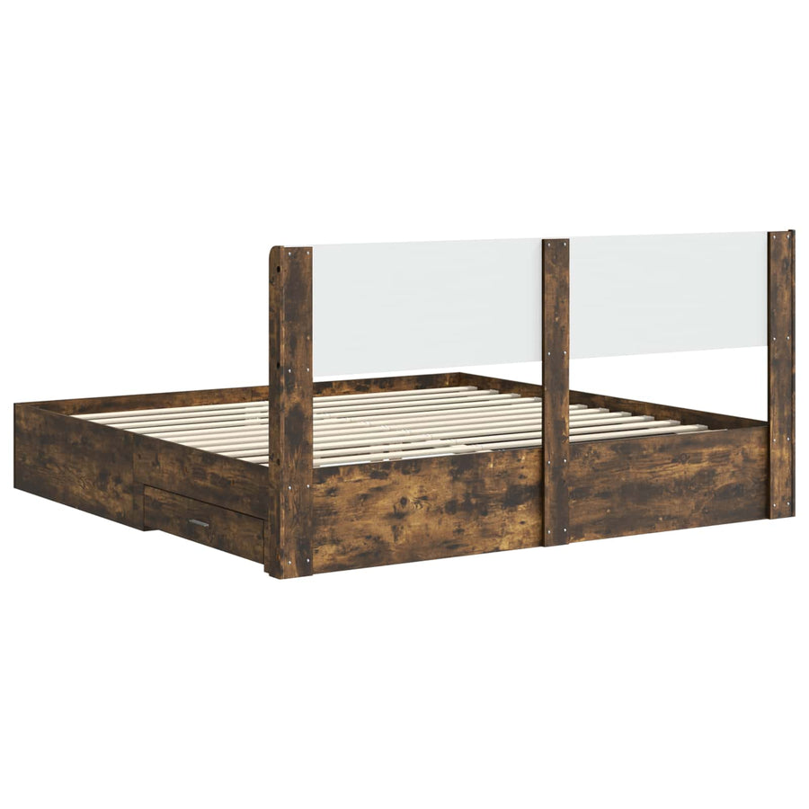 Bedframe met opbergruimte en hoofdbord Gerookt eiken