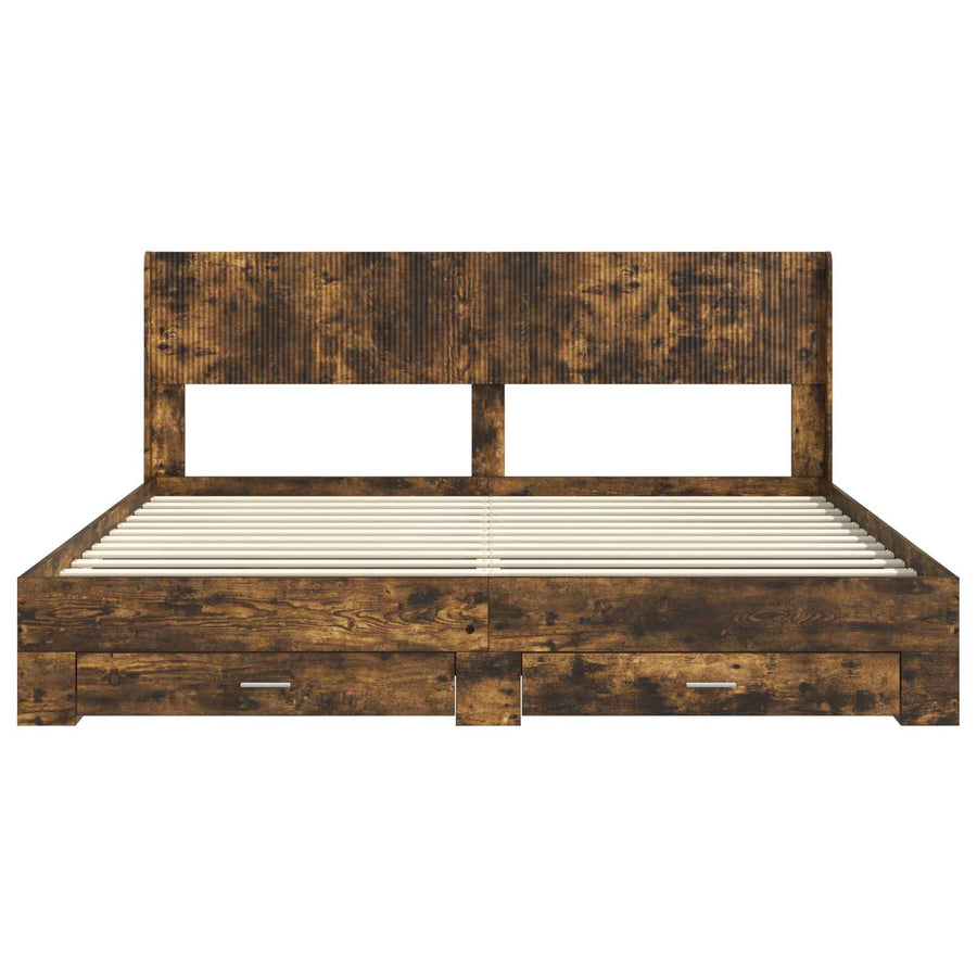 Bedframe met opbergruimte en hoofdbord Gerookt eiken