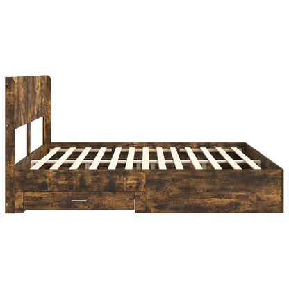 Bedframe met opbergruimte en hoofdbord Gerookt eiken