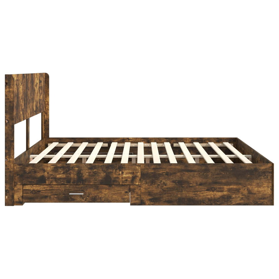 Bedframe met opbergruimte en hoofdbord Gerookt eiken