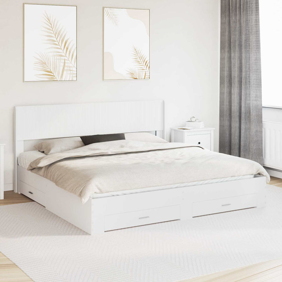 Bedframe met opbergruimte en hoofdbord Wit Bewerkt hout