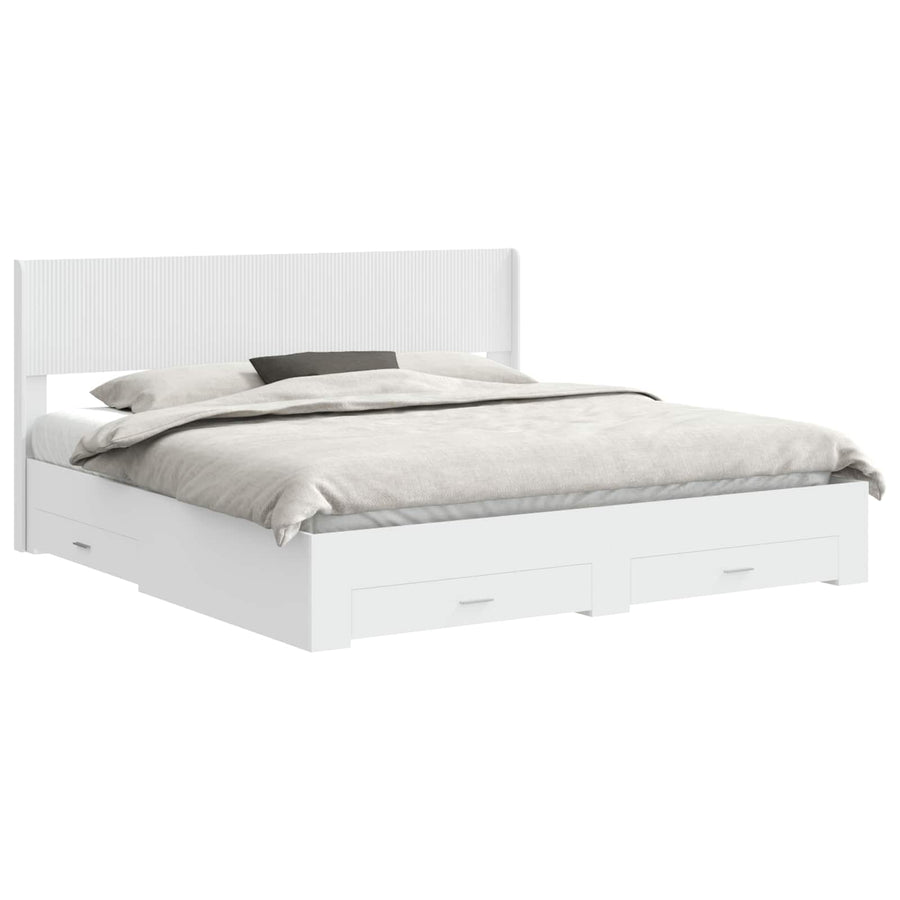 Bedframe met opbergruimte en hoofdbord Wit Bewerkt hout