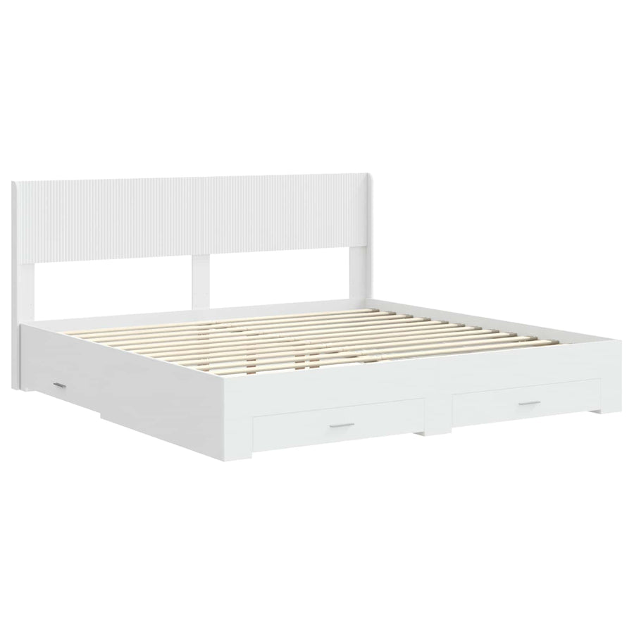 Bedframe met opbergruimte en hoofdbord Wit Bewerkt hout
