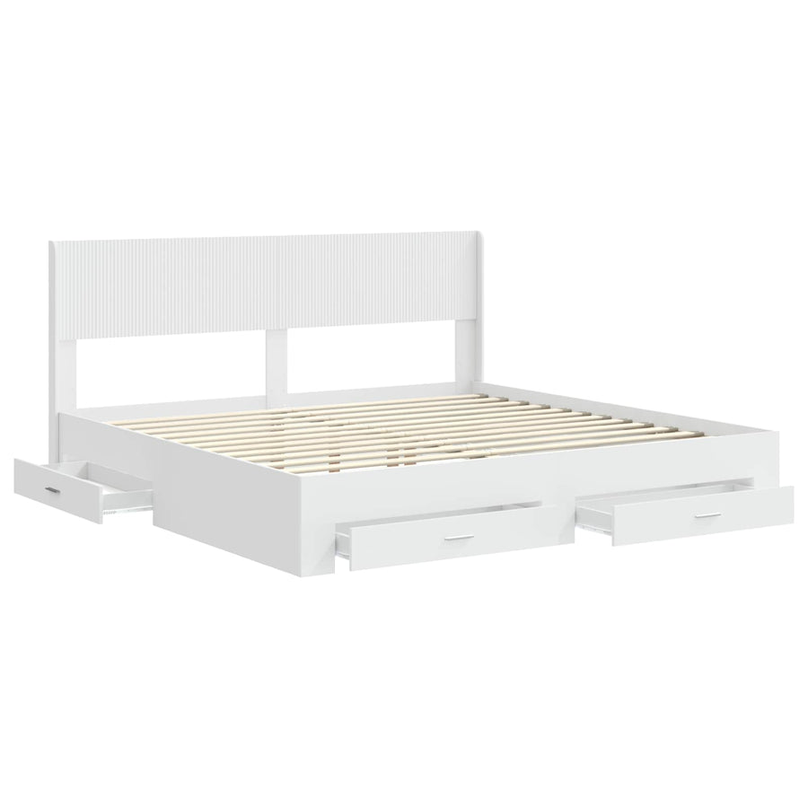 Bedframe met opbergruimte en hoofdbord Wit Bewerkt hout