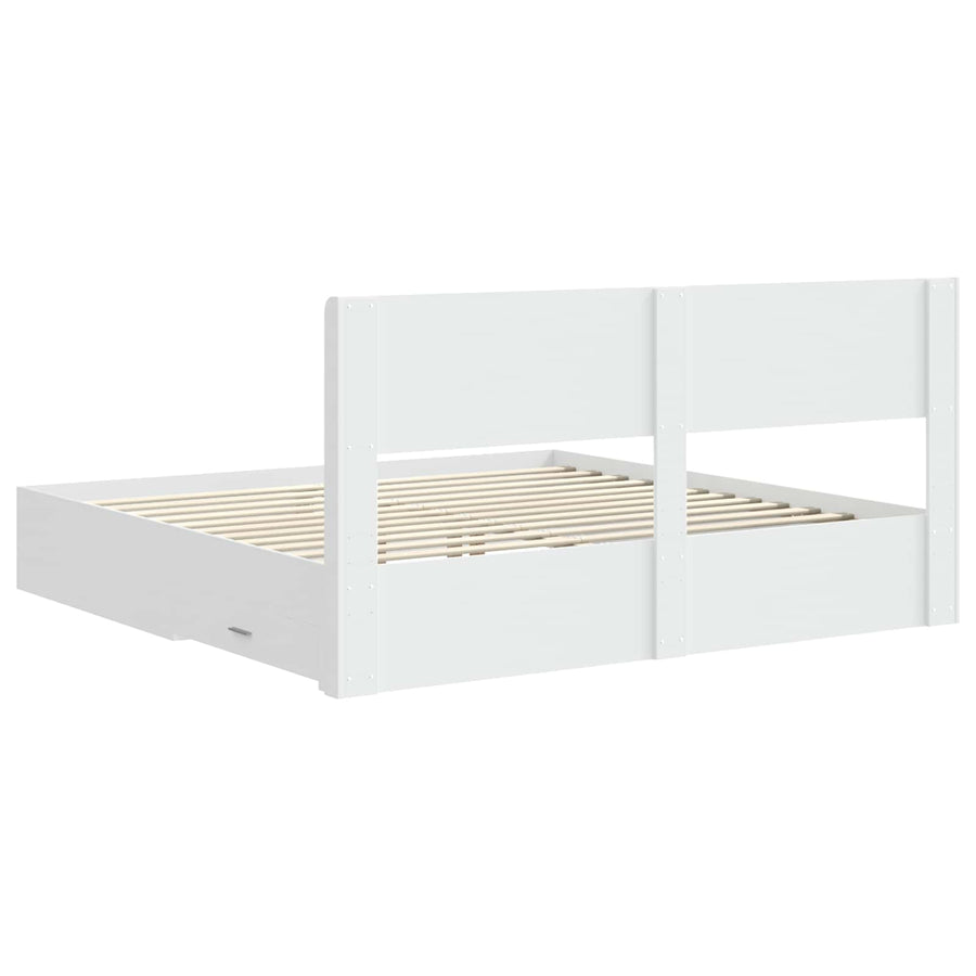 Bedframe met opbergruimte en hoofdbord Wit Bewerkt hout