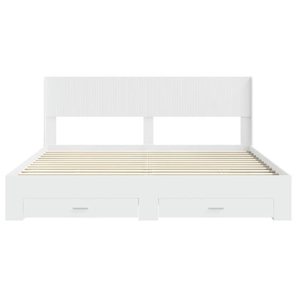 Bedframe met opbergruimte en hoofdbord Wit Bewerkt hout