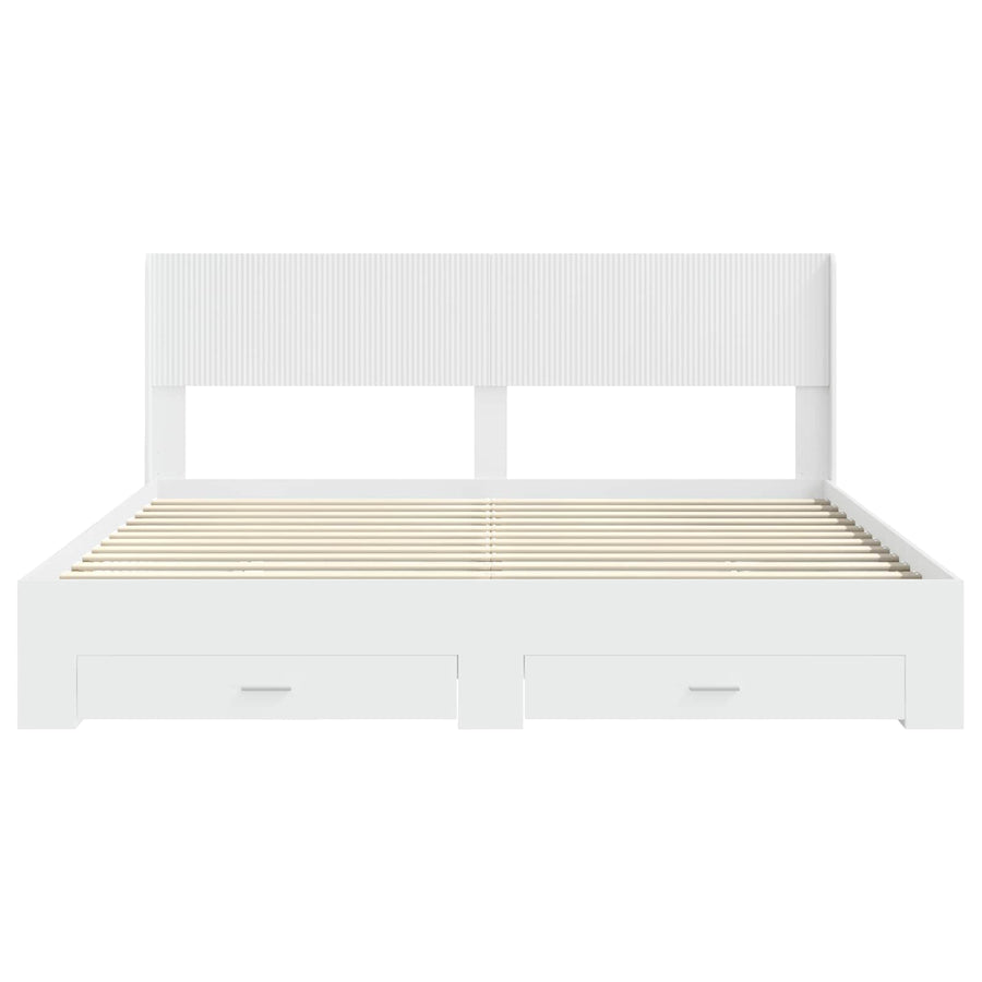 Bedframe met opbergruimte en hoofdbord Wit Bewerkt hout