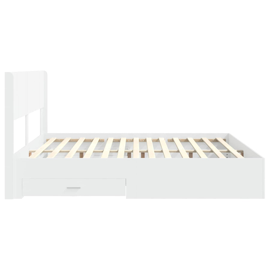 Bedframe met opbergruimte en hoofdbord Wit Bewerkt hout