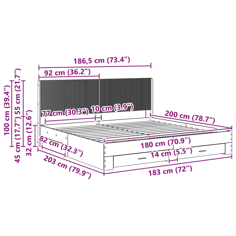 Bedframe met opbergruimte en hoofdbord Wit Bewerkt hout