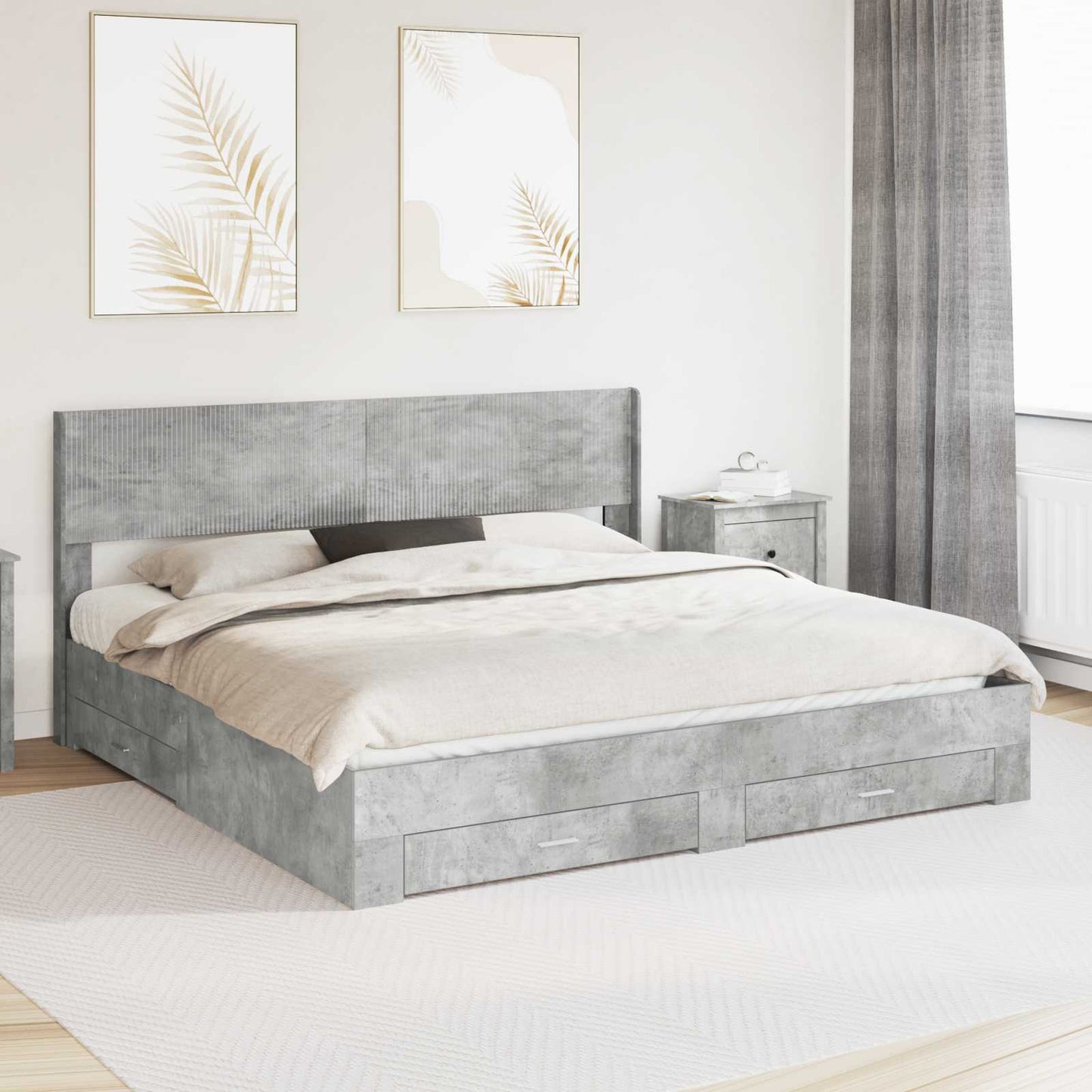 Bedframe met opbergruimte en hoofdbord Betongrijs 180 x 200 cm