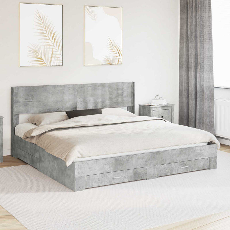 Bedframe met opbergruimte en hoofdbord Betongrijs 180 x 200 cm