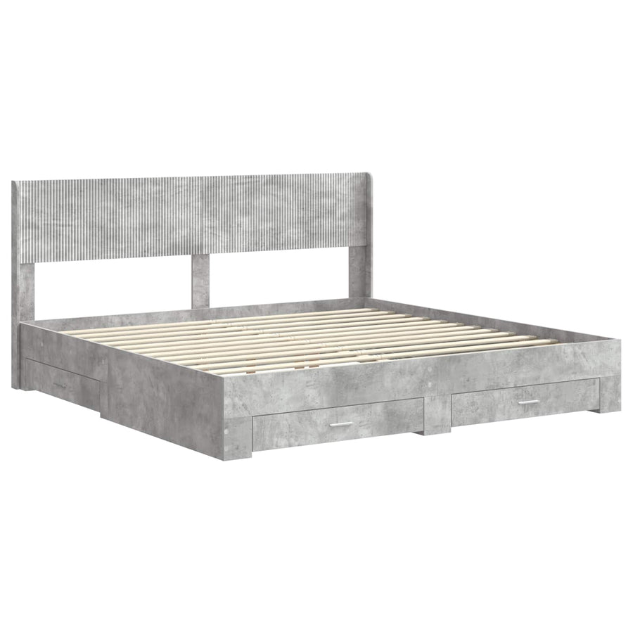 Bedframe met opbergruimte en hoofdbord Betongrijs 180 x 200 cm
