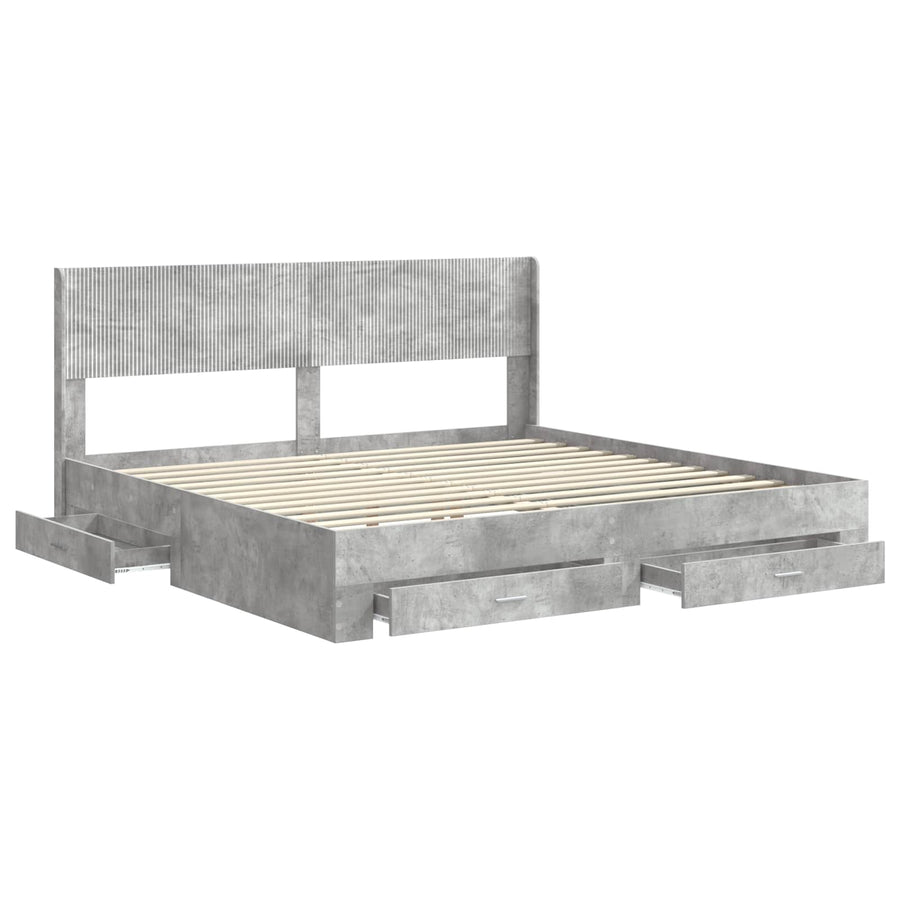 Bedframe met opbergruimte en hoofdbord Betongrijs 180 x 200 cm