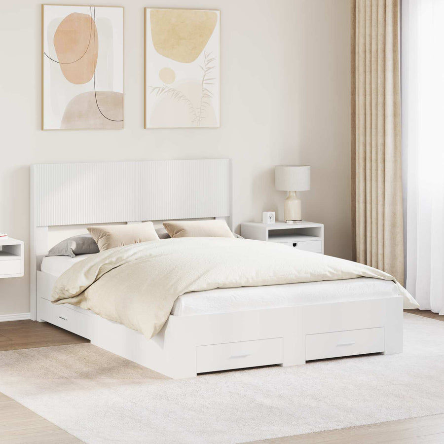 Bedframe met opbergruimte en hoofdbord Wit Bewerkt hout