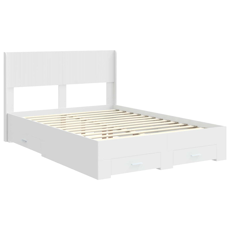 Bedframe met opbergruimte en hoofdbord Wit Bewerkt hout