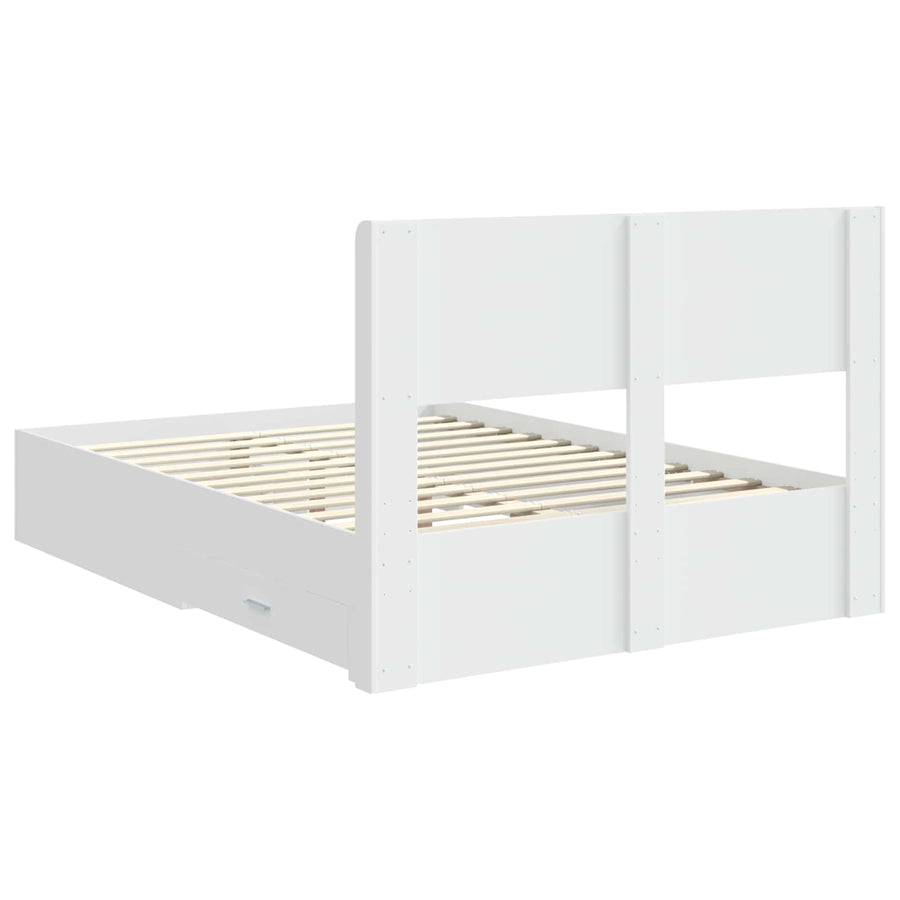 Bedframe met opbergruimte en hoofdbord Wit Bewerkt hout