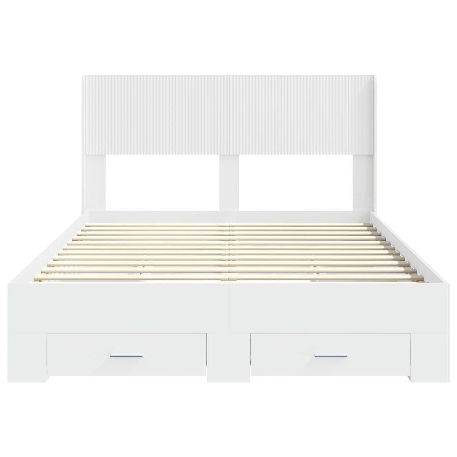 Bedframe met opbergruimte en hoofdbord Wit Bewerkt hout