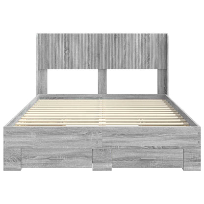 Bedframe met opbergruimte en hoofdbord Grijs Sonoma