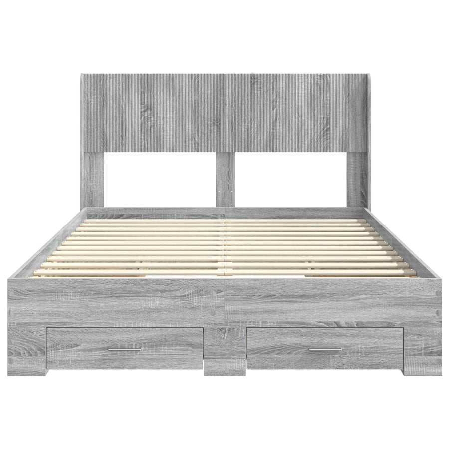 Bedframe met opbergruimte en hoofdbord Grijs Sonoma