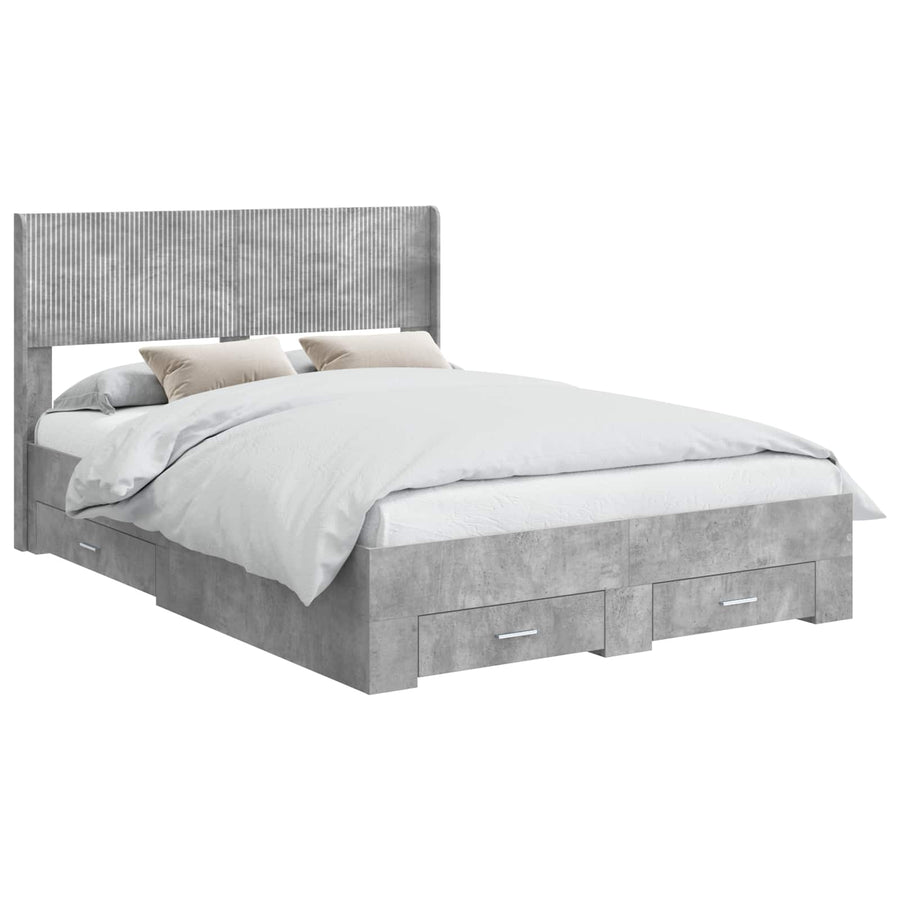 Bedframe met opbergruimte en hoofdbord Betongrijs 150 x 200 cm