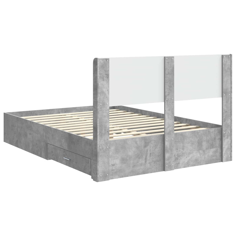 Bedframe met opbergruimte en hoofdbord Betongrijs 150 x 200 cm