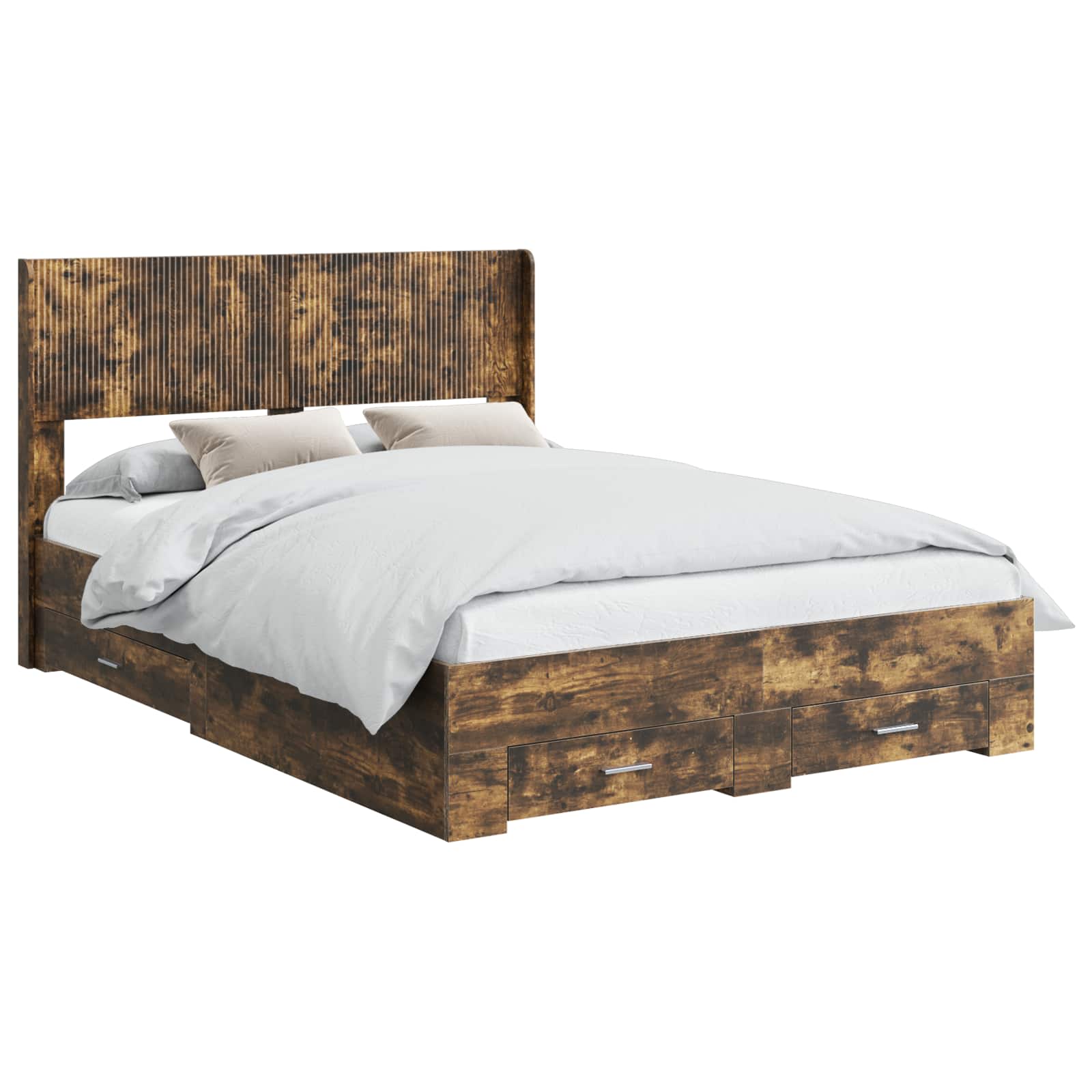 Bedframe met opbergruimte en hoofdbord Gerookt eiken