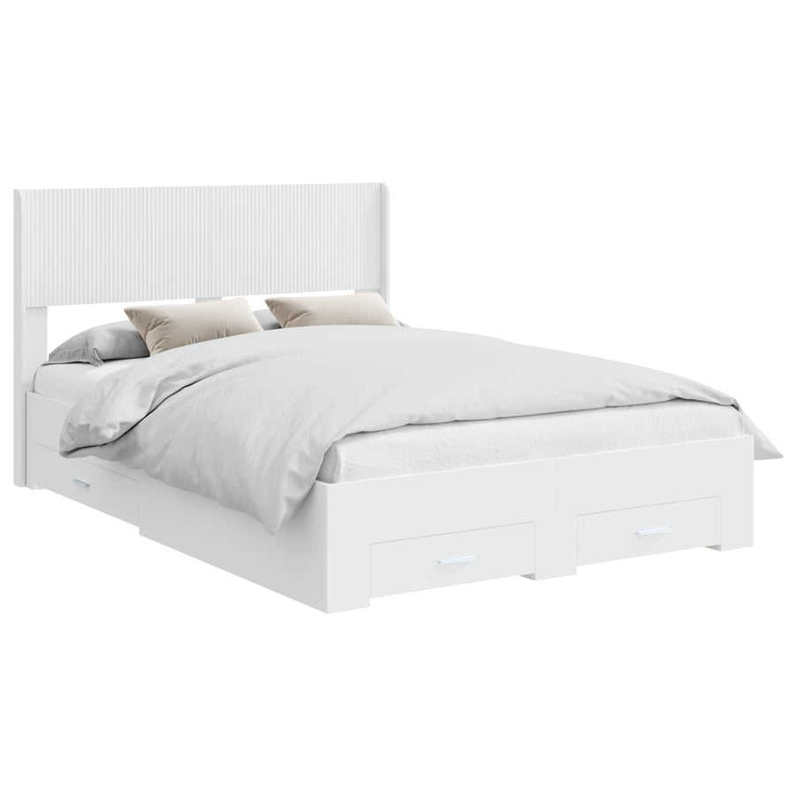 Bedframe met opbergruimte en hoofdbord Wit Bewerkt hout