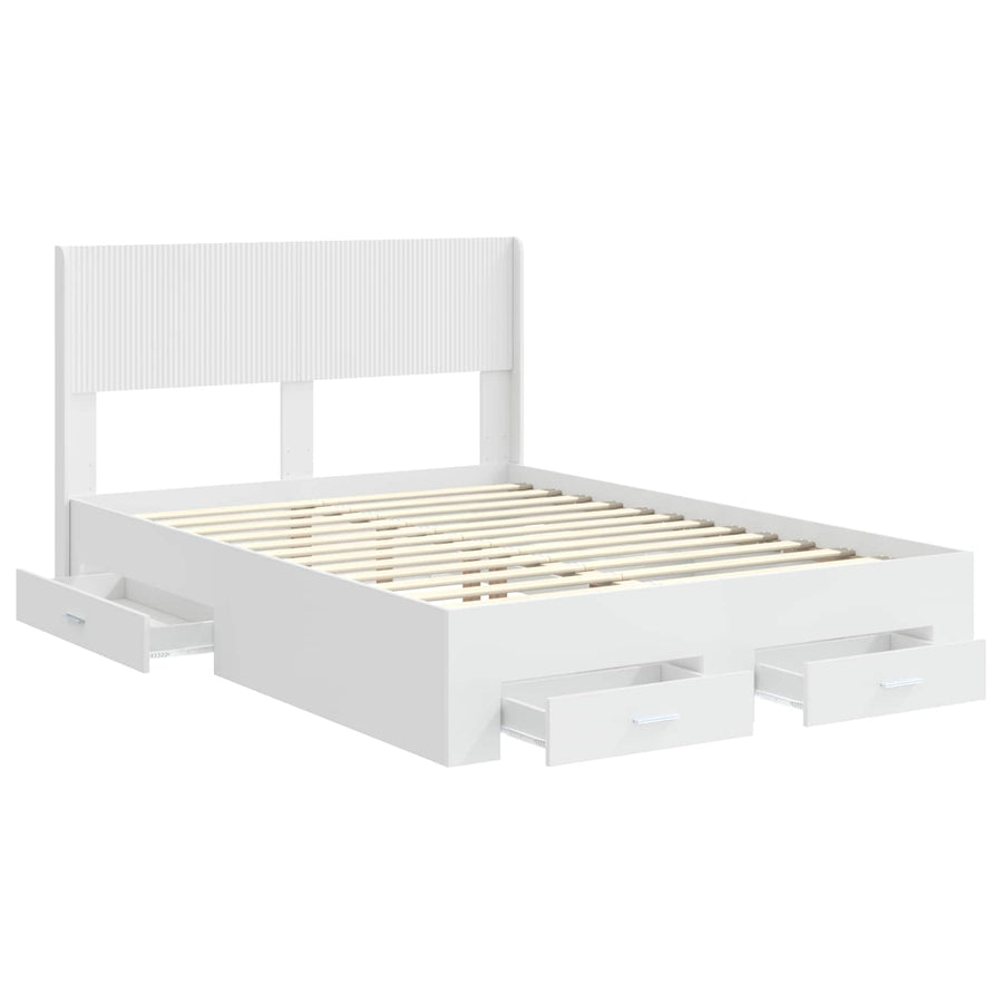 Bedframe met opbergruimte en hoofdbord Wit Bewerkt hout