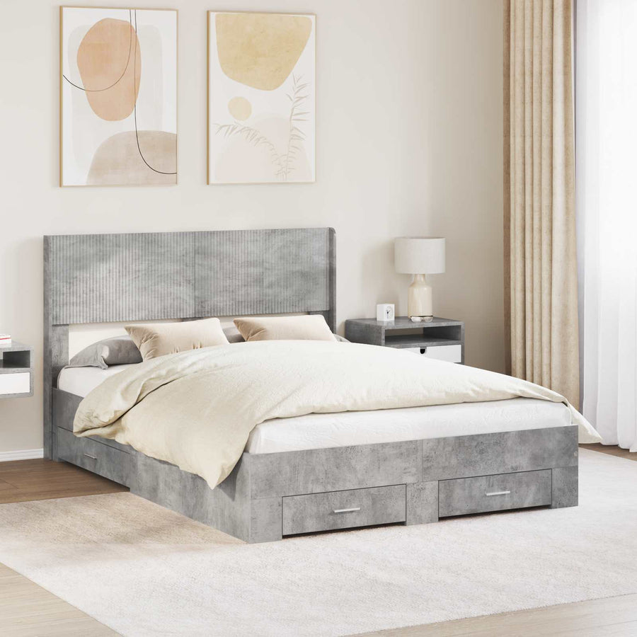 Bedframe met opbergruimte en hoofdbord Betongrijs 140 x 200 cm