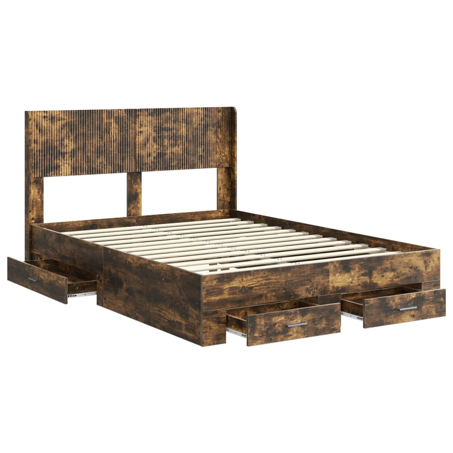 Bedframe met opbergruimte en hoofdbord Gerookt eiken