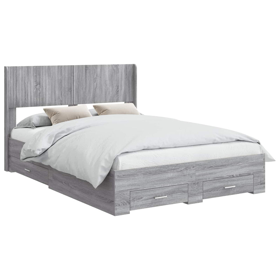 Bedframe met opbergruimte en hoofdbord Grijs Sonoma