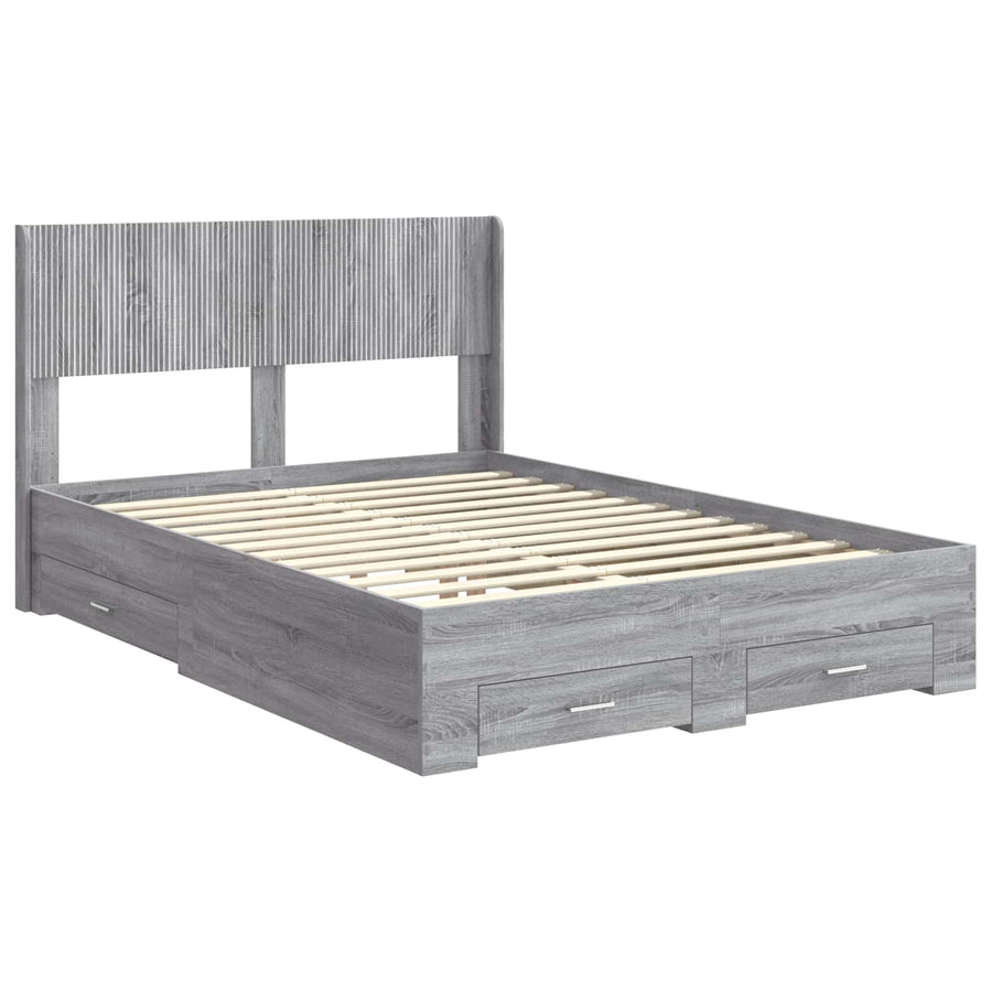 Bedframe met opbergruimte en hoofdbord Grijs Sonoma