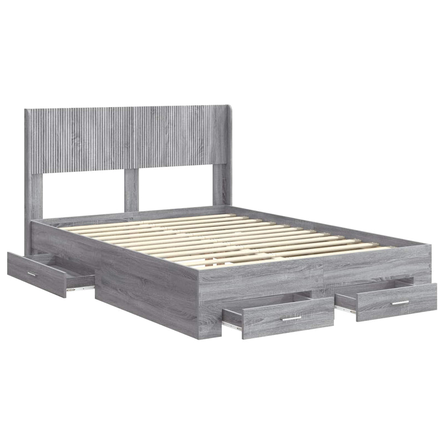 Bedframe met opbergruimte en hoofdbord Grijs Sonoma