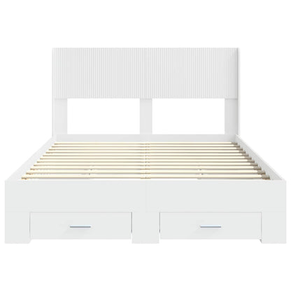 Bedframe met opbergruimte en hoofdbord Wit Bewerkt hout