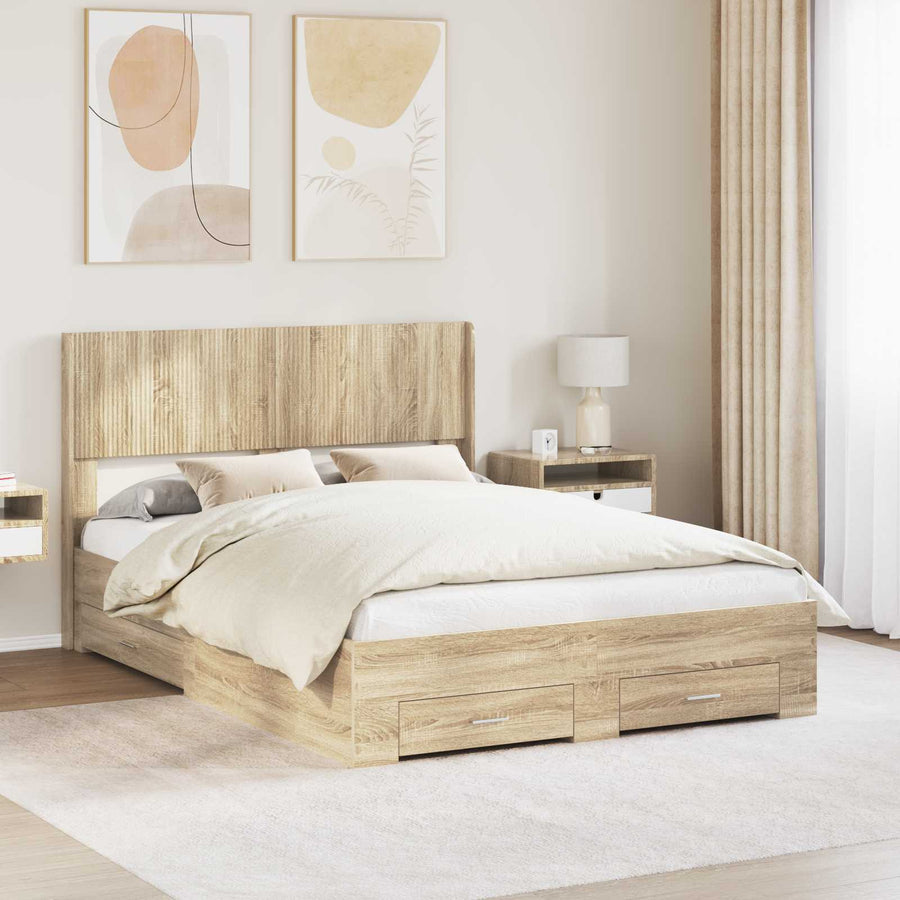Bedframe met opbergruimte en hoofdbord Sonoma Eiken