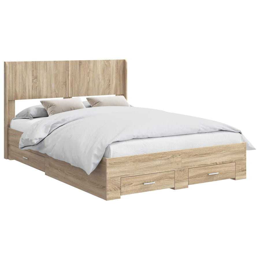 Bedframe met opbergruimte en hoofdbord Sonoma Eiken