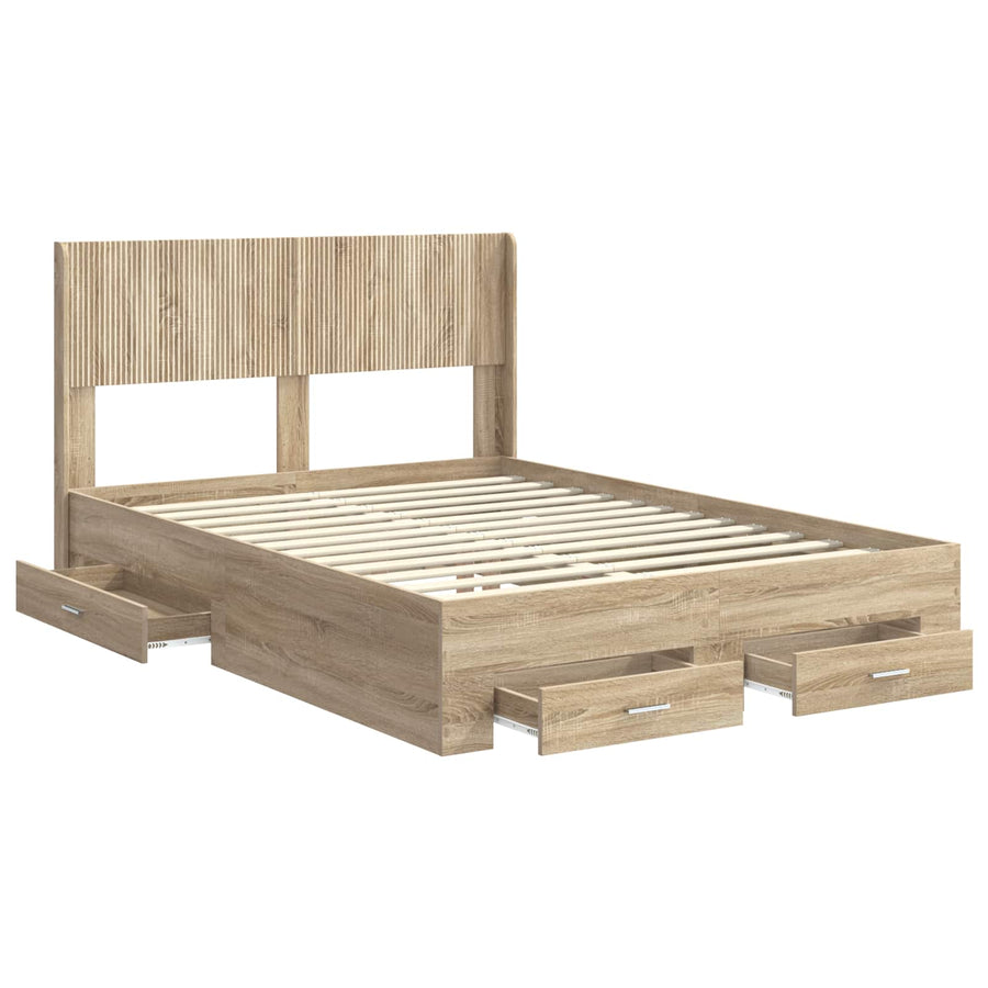 Bedframe met opbergruimte en hoofdbord Sonoma Eiken