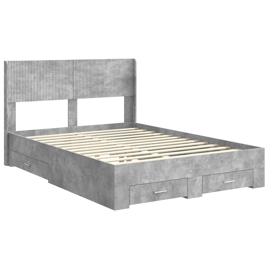 Bedframe met opbergruimte en hoofdbord Betongrijs 140 x 190 cm
