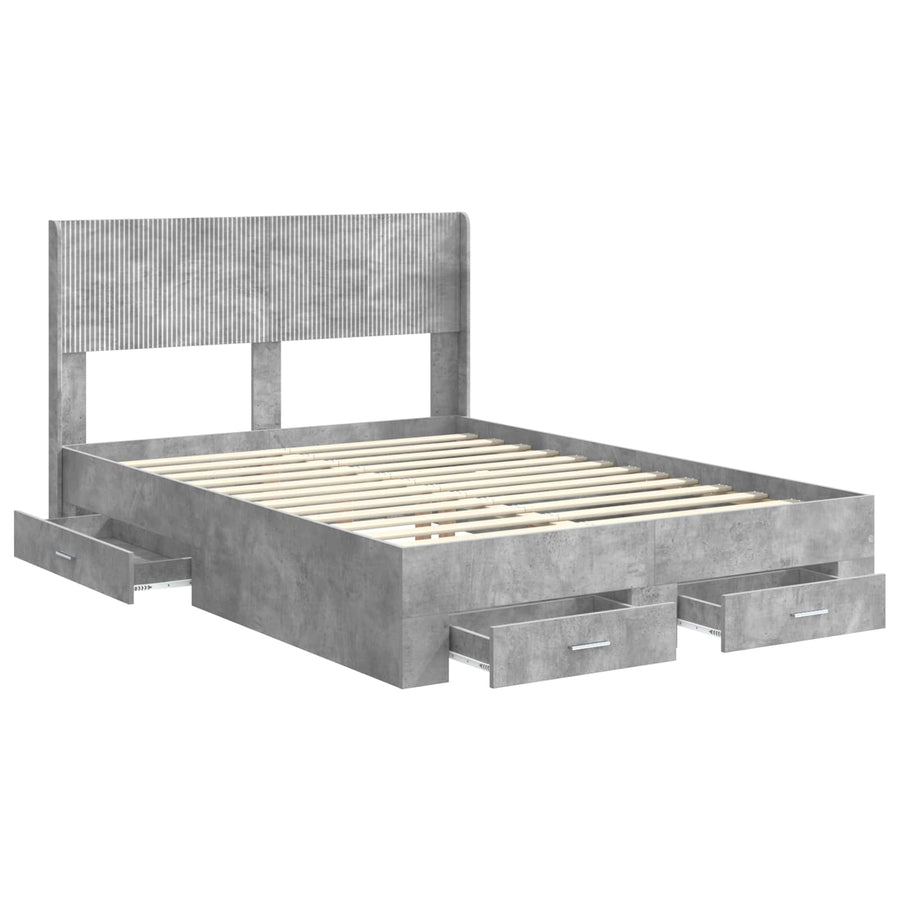 Bedframe met opbergruimte en hoofdbord Betongrijs 140 x 190 cm