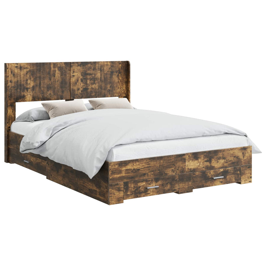 Bedframe met opbergruimte en hoofdbord Gerookt eiken