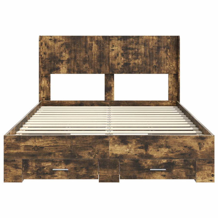 Bedframe met opbergruimte en hoofdbord Gerookt eiken