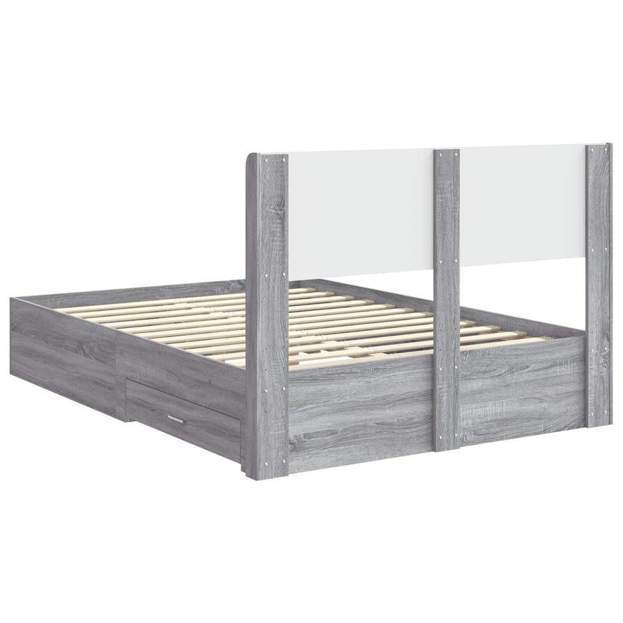 Bedframe met opbergruimte en hoofdbord Grijs Sonoma