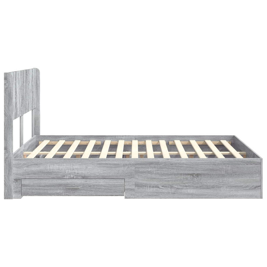 Bedframe met opbergruimte en hoofdbord Grijs Sonoma