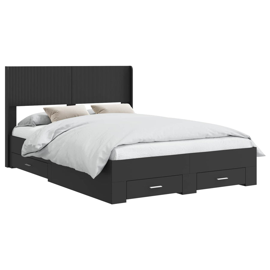 Bedframe met opbergruimte en hoofdbord Zwart 135 x 190 cm