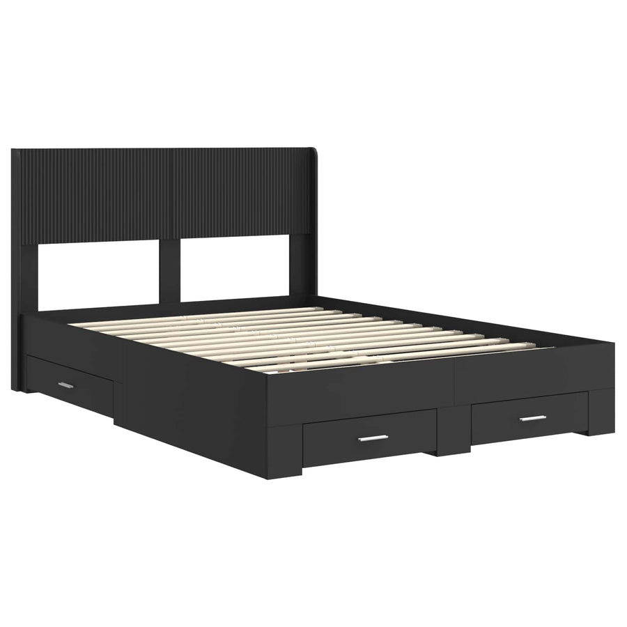 Bedframe met opbergruimte en hoofdbord Zwart 135 x 190 cm