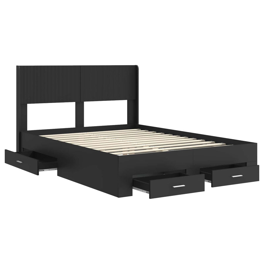 Bedframe met opbergruimte en hoofdbord Zwart 135 x 190 cm